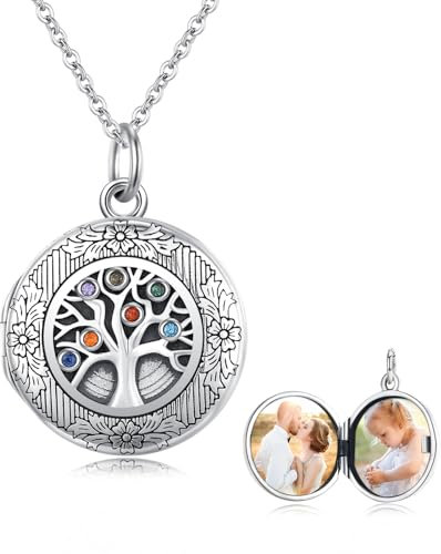 CUOKA MIRACLE Baum des Lebens Bild Kette 925 Silber Lebensbaum Medaillon Kette Foto Bilder Anhänger Halskette Amulett für Damen (01-Bunt)
