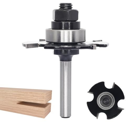 Akylin Slotting Cutter Router Bit, 1/4 Inch Shank, 4 Wing Slot Router Cutter Bit with bearing, 3/32” Height X9/16” Depth, Tungsten Carbide Blades, T-Slotting Cutter for Wood Slotting,Grooves, Rebating