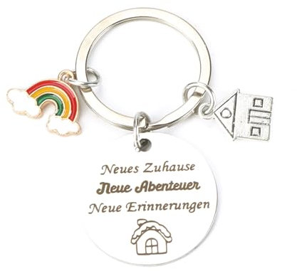 MUCOOS Schlüsselanhänger Neues Zuhause, Ein Geschenk Für Freunde, Die in Ein Neues Haus Umziehen,Personalisierte Schlüsselanhänger,Geschenke Für Frauen,Haus- Und Regenbogenanhänger