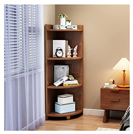 Eck-Vitrine aus Holz für Wohnzimmer und Schlafzimmer, Massivholz, dreieckig, Aufbewahrungsregal mit 4 Schichten, Walnussholz, 30 x 30 x 120 cm