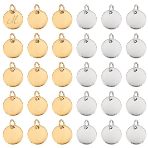 PH PandaHall 60 Stück Blanko Stanzanhänger 304 Edelstahl Runde Anhänger 10mm Für Selbstgemachte Armbänder Halsketten Schmuck 2 Farben