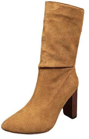 Generico Stivali Texani Donna con Tacco Bassi Texani Invernali Stivaletto a Metà Polpaccio Stivali Camperos Donna Scarponcino a Punta Stivali Alla Moda da Donna Scarponcini Equitazione Cerniera Boots