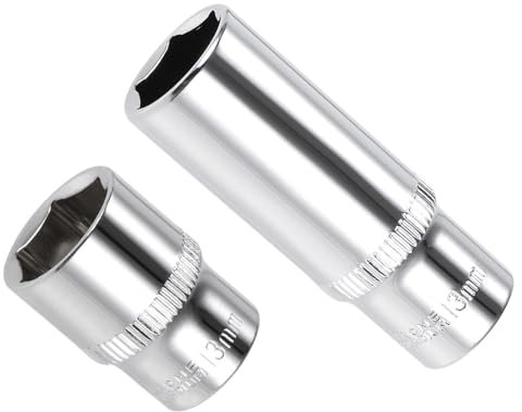 CoCud 6-Point Socket, 1/4 Drive 13mm Deep, Polished Chromed CR-V Metric Deep and Shallow Impact Socket - (Applications: for Ratchet Torque Electric Wrenches Car Repair), 2-Pieces
