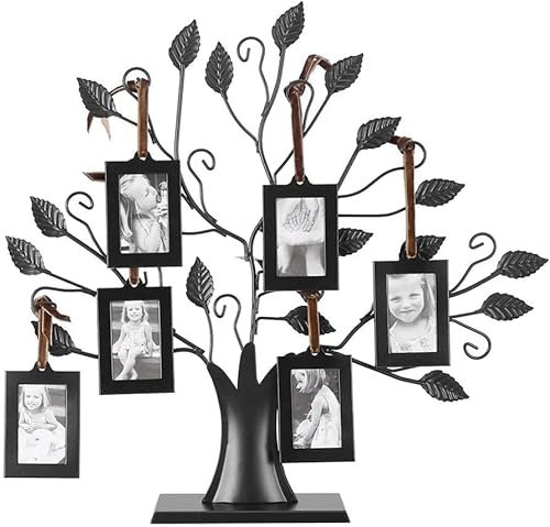 CYSFETENA 6.4 * 4.6cm Metall Stammbaum Fotobaum Mit 6 Bilderrahmen,Freistehender Foto Frame Family Tree Für Zuhause, Präsent,Freistehende Tischdekoration Schwarz
