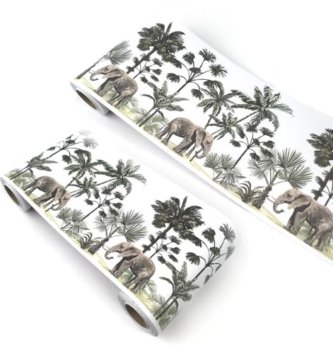 VisitRyl self Adhesive Wallpaper Border Wall Tiles Decorative, Peel and Stick Wall Border Bathroom Stickers Cartoon Children's RoomForest Elephant YX113 12cm X 1000cm