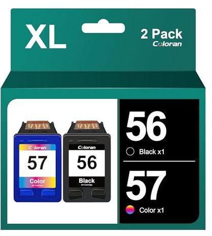 Coloran 56 57 Wiederaufbereitete Tintenpatronen für Tinte Nachfüllen, HP 56 57 für DeskJet 450ci 5150 5550 9680 OfficeJet 4212 4215 PSC 1210 1215 Photosmart 7550 7760 7960 (Schwarz, Farbe)