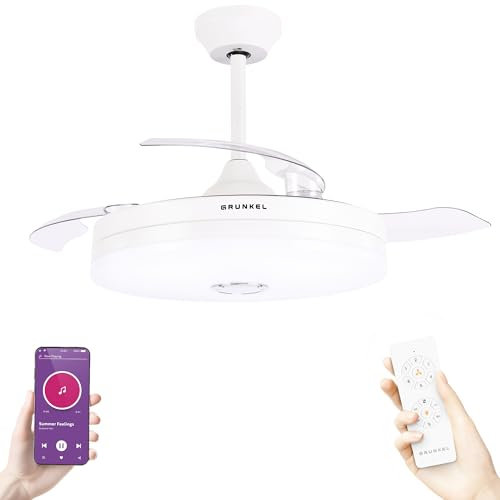 Grunkel SKYWIND-42BT2, Ventilador de Techo de 30W con luz LED, 106 cm, con musica por Bluetooth, Control Remoto, 6 Velocidades, Blanco