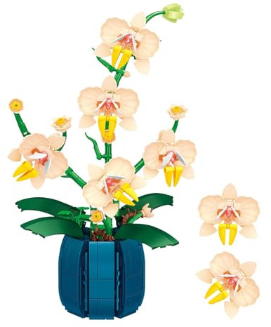 AIBAOBAO Orchid Bonsai Building Set, Epiphyllum Flowers Building Set, Artificial Flowers with Terracotta Adults Flowerpot Home Decor Gift for Women/Men, Mothers (606 Pcs) Birthday Christmas