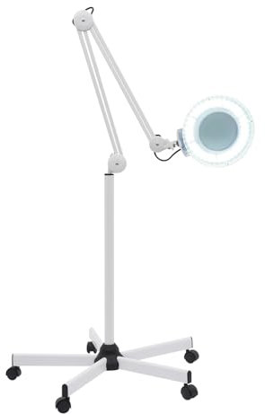 LED Lampe Loupe sur Pied 24W Lampe Esthetique Professionnel 5X Loupe Eclairante avec roulettes et Bras Réglable Pivotant,pour Salon de Beauté, Lire, Coudre, Tricoter