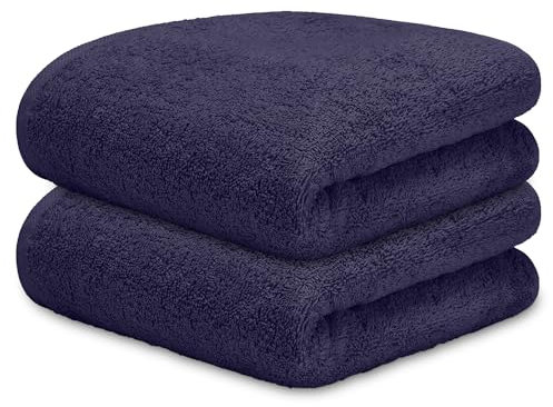 DECASATEXTIL Pack 2 Toallas Lavabo 50x100cm Algodón 450g/m² – Suaves y Absorbentes – Toallas Baño y Mano para Lavabo, Gimnasio o Aseo (Marino)