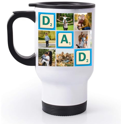 EKAM Personalised Gifts for Dad Fathers Day, Custom Photo Travel Mug 14oz Stainless Steel Insulated Travel Tea/Coffee Mug - Add Your Photos – Perfect Dad Gifts from Daughter or Son