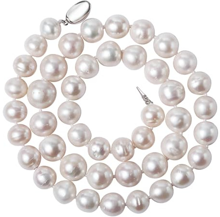 YAMI 11–12 mm natürliche weiße Süßwasser-Zuchtperlenkette für Damen, 20Zoll(50cm) lange echte Perlenkette mit Erbsenverschluss, 925er Sterlingsilber, perfektes Schmuckgeschenk für Mama und Oma