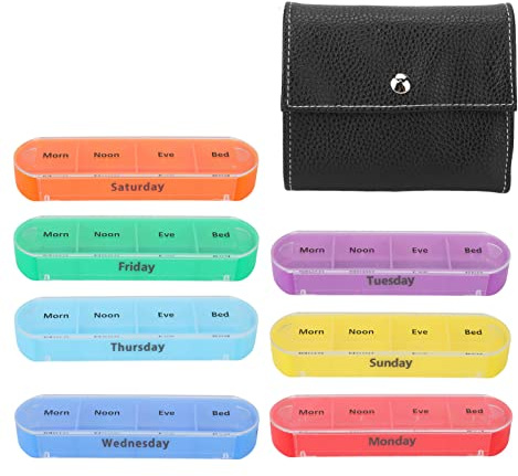 7 Colors Portable Wellness Container | 28 Grid Tablet Organizer with Storage Pouch | Safe ABS Material | 7 Compartments for Vitamins/Fish Oil/Supplements