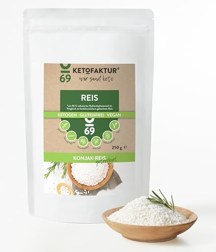 Konjak-Reis getrocknet No69 - Keto & Low Carb Shirataki Reis - Konjac Rice ohne Zusatzstoffe, glutenfrei, vegan, ballaststoffreich - auch als Milchreis oder Reisersatz - 3er Pack (insg. ca. 750g)