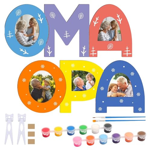 Sdhgerh 2 Stück Opa Oma Geschenk Geburtstag Holzbuchstaben Bilderrahmen Bastelset Enkel DIY Geschenk Geburtstagsgeschenke für Opa Oma mit Farben Pinsel Zubehör