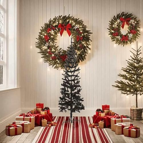 Albero di Natale sottile 150 cm – Moderno albero di Natale nero decorazione per soggiorno, ufficio o piccoli spazi – salvaspazio ed elegante