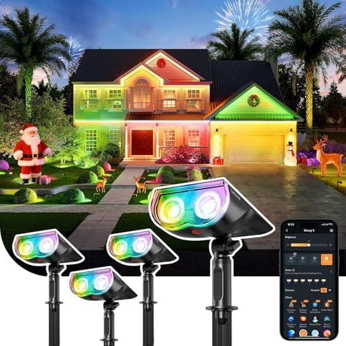 Linkind Smart RGB Solarlampe SL5C mit App,IP67 wasserdicht Solarleuchten | Musik Sync Solarlampen für außen, 16 Mio Fraben Gartenleuchten für Garten, Patio, Party, 4 Stück