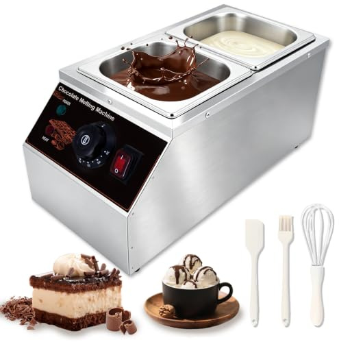 PATIOZA Chocolate Melting Machine 600W with 3-Piece Accessory Set,2x1.55l Tanks Stainless Steel Chocolate Tempering Machine for Commercial Home,Water Bath Heating Temperature Range 30–80 °C
