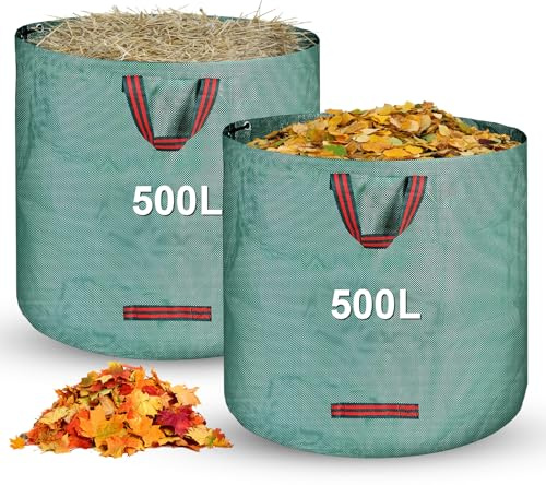 2 Gartenabfallsack Stabil, 500L Gartensack Laubsack mit Griffen,Grünschnittsäcke Faltbar,Wasserdicht,für Gartenabfälle Rasenschnitt Unkraut (500L)