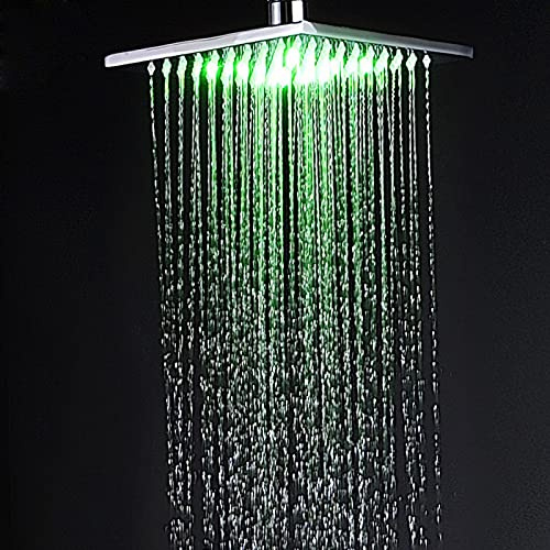 Duschstange, verchromter LED-Regenduscharmatur, verchromter digitaler Temperaturbildschirm, Badewannen-Duscharmatur mit Handbrause, schwenkbarer, klappbarer Auslauf, 12-Zoll-Duschkopf, Regenduschkopf