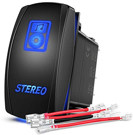Nilight LED Light Bar Rocker Switch Stereo Rocker Switch 5 Pin Laser On/Off Switch 20A/12V 10A/24V Switch Jumper Wires Set,2 Years Warranty (90006B), Blue