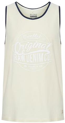 Blend BHWalex Herren Tank Top Sport-Shirt Muscle-Shirt mit Print 100% Baumwolle Regular fit, Größe:L, Farbe:Bone White (70016)