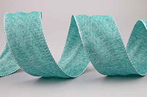 Dekoband OLIVER TÜRKIS (146) 3 m x 40 mm (Rolle) Stoffband mit Drahtkanten leicht glänzend Leinen Optik Taftband grob gewebt Weihnachten Advent