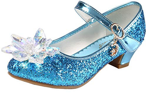 FStory&Winyee Mädchen Schuhe Festlich Prinzessin Ballerinas Kinder Schuhe mit Absatz Partei Glitzer Kristall Pailletten Sandalen Cinderella Elsa Cosplay Kostüm Karneval Party Verkleiden Fasching 28-38