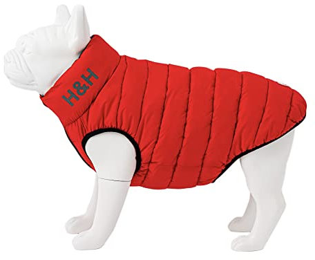 HUGO & HUDSON Reversible Pufferjacke für Hunde, wasserabweisender Mantel, Rot und Marineblau, M47