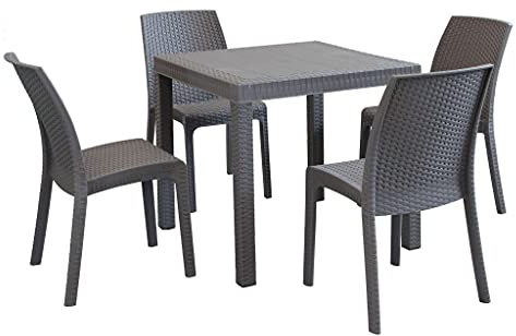 MilaniHome Set Tavolo da Giardino Quadrato Fisso Cm 80 X 80 con 4 Sedie in Wicker Stampato Taupe da Esterno Giardino