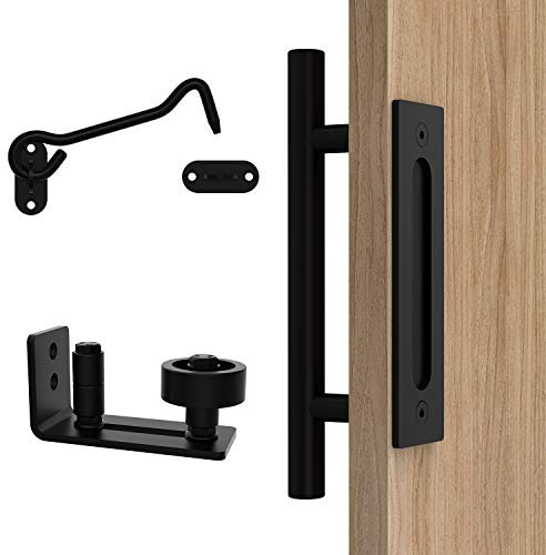 Running Black Barn Door Handle and Adjustable Floor Guide for All Sliding Barn Door