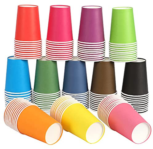 Lot de 120 gobelets jetables en carton multicolores et biodégradables, 266 ml, pour loisirs créatifs, vacances, mariage, 12 couleurs