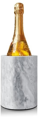 Flexzion Küchenwerkzeug Topf und Weinkühler-Kühler, naturer Marmor 5 x 7 Zoll, einzigartiger Steinbehälter für Löffel, Spatel, Weinflaschenhalter Creative Home, One-Of-A-Kind-Muster, Weiß