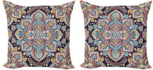 ABAKUHAUS Ethnisch Dekokissen Kissenbezug 2er Pack, Vintage Boho Kunst, Modern Accent Doppelseitiger Digitaldruck, 50x50, Dunker Nachtblau