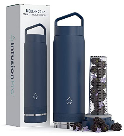 Infusion Pro Fruit Infuser Water Bottle Vacuum Insulated (20 oz) Stainless Steel : Fruit Infusion Recipe eBook : Bottom Loading Water Infuser for More Flavor : Easy Cleaning : Great Gift Water Bottle
