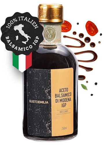 GUSTOEMILIA Vinaigre Balsamique Vieilli de Modène IGP Italien au Scellé Or - Accord Parfait avec le Parmigiano Reggiano Vieilli - Fabriqué en Italie 8.45 Fl Oz (250ml)