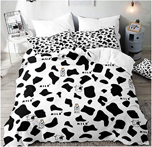 HANTAODG Bettbezug Set Bettwäsche-Set Kuhflecken 135x200cm Atmungsaktiv mit 2 Kissenbezug und Reißverschluss Hypoallergen Mikrofaser für Erwachsene Kind