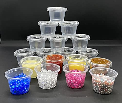 Value Choice 1oz Round Clear Plastic Containers 25ml Lids Deli Pot or Sauce Take Away Chutney Ketchup Restaurant Jelly Shot & Dessert Cups (200 Pack)