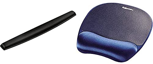 Fellowes Memory Foam Keyboard Wrist Rest - Black & Memory Foam Mouse Pad With Wrist Rest - Sapphire