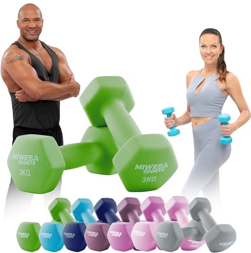 Miweba Sports Neopren Hantelset NKH100 | 𝐏𝐫𝐨𝐟𝐢 Hantel - Hexagon Hanteln Set - Kurzhanteln - Kurzhantel Set - Gymnastikhanteln - Hantel Set - Dumbbell - 0,5-10 Kg (2X 3.0 kg, Grün)
