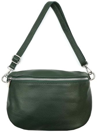 OBC Made in Italy Damen Leder Tasche Gürteltasche Crossbody Hüfttasche Bauchtasche Umhängetasche Cross-Over Bodybag Schultertasche Handytasche (Dunkelgrün)