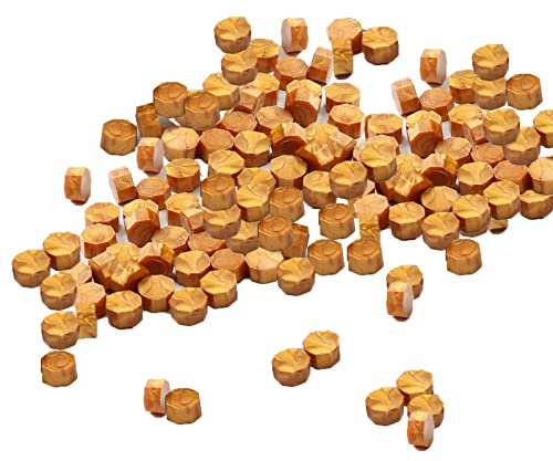 Sellado de perlas de cera,Cera de sellado octogonal,Derretir cera de sellado,Ceras adhesivas,Vintage,Sello,Decoración,Cuchara de cera,Manualidades,Letras(Oro vintage,100 piezas)