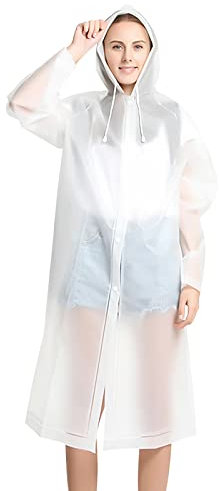 Regenponcho für Erwachsene, Großer Wasserdichter Regenmantel, Wiederverwendbare Regenponcho Jacke, Weiß Regencape mit Kapuze und Knopf, Eva Ponchos für Damen Herren Wandern Radfahren Camping