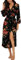 PrinStory Women Kimono Robes Long Knit Bathrobe Soft Womens Dressing Gowns V-Neck Sleepwear Casual Ladies Loungewear (Flower Print Brown Black, L)
