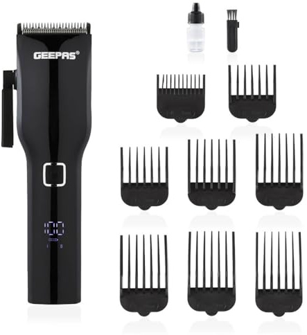 Geepas Professional Hair Clipper – Digital Electric Stubble Beard Trimmer, Hair Clipper –Creates Fine Lines Contours - Cordless Electric Hair Clipper Smooth - Rechargeable Battery
