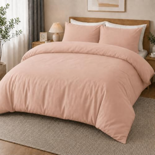 MOONLIGHT20015 Super King Duvet Set Brushed Microfibre Peach Bedding Sets | Breathable Quilt Cover with 2 Pillow Cases, Premium Solid Soft Bed Set, Machine Washable – Homes and Hotels Comfort