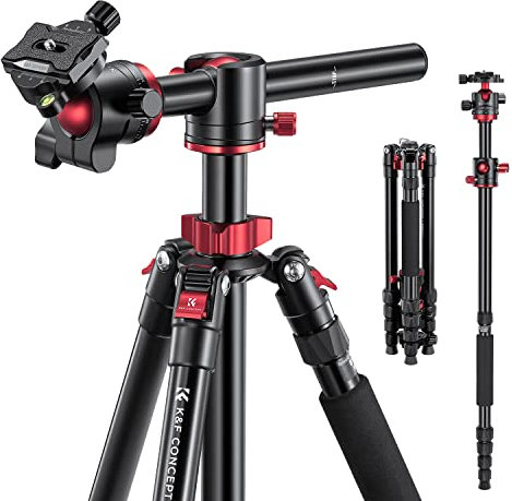 K&F Concept Trípode Cámara,170cm Trípode Cámara Reflex,Trípode Video Horizontal Profesional con Columna Central,Trípode Compacto con 32mm Rótula de Bola Placa de Liberación para Cámara DSLR,Carga 12KG