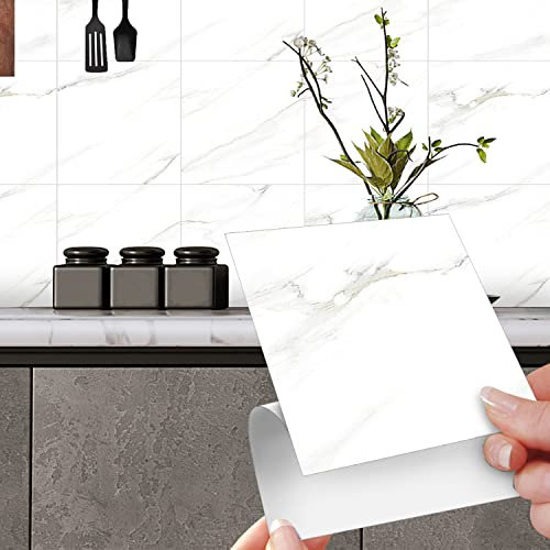 Piastrelle adesive per bagno e cucina, in vinile, impermeabili, autoadesive, per parete, paraschizzi, per decorare la casa, 20 x 20 cm, 12 pezzi