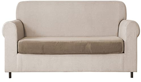Sofa Sitzkissenbezug, Samt Stretch Bezug für Sofa Sitzkissen, Elastische Couchüberzüge, Sofasitzbezug Schonbezug Schutz Sofabezug (2-Sitzer,Taupe)