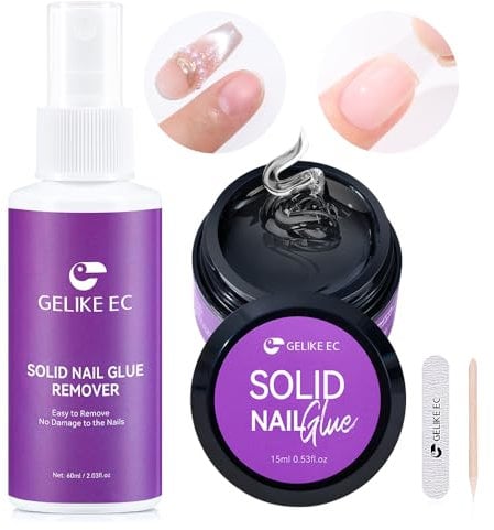 Gelike ec Fester Nagelkleber und Nagelkleber Entferner 60ml: 15ml Extra Stark Nagelkleber für Kunstnägel Press On Nail und Fingernägel Klebegel UV Needed Curing Easy to DIY Nail Art Design